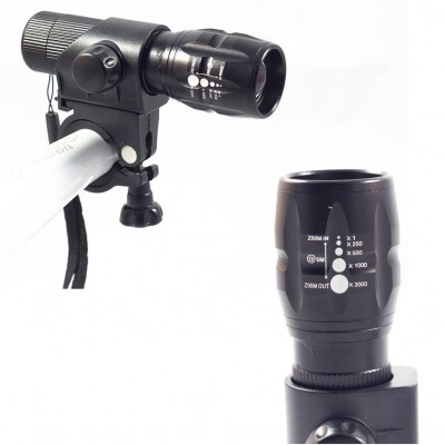 Zoomlu Ledli Bisiklet Farı - Zoomlu Fener - Siyah